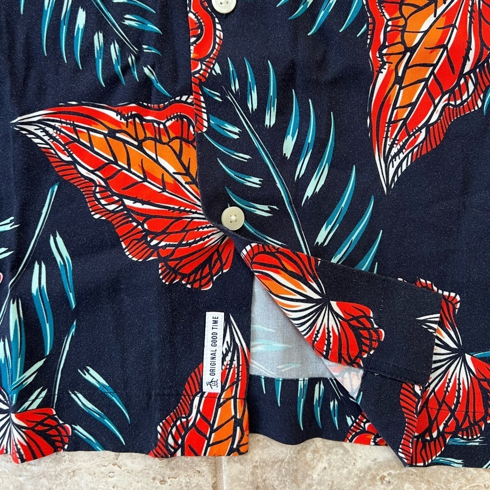 Original Penguin NWT Leaves Short Sleeve Button Down Slim Fit Camp Shirt, L - Picture 7 of 11